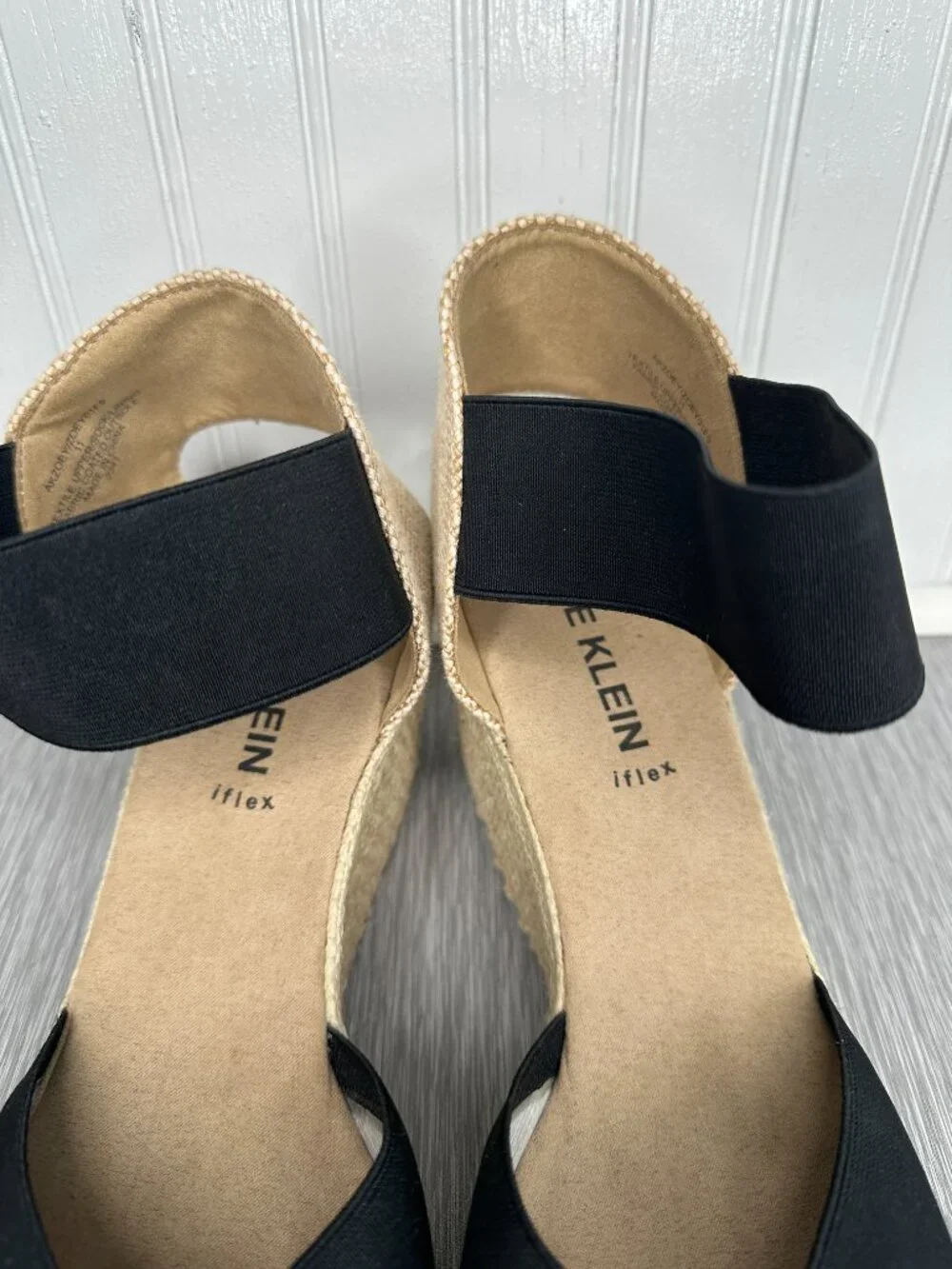 Anne Klein Zoey Flex Black Espadrille Round Toe Slip On Wedges Sz 11